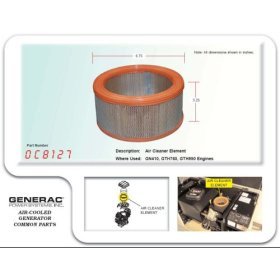 Generac Part #: 0C8127 - ELEMENT, AIR CLEANER