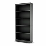 5 Tier Bookcase Shelf Contemporary Style in Solid Black Finish