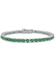Frosted Emerald Prong Set Sterling Silver Tennis Bracelet 7.00 CT TGW