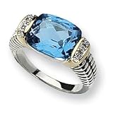 Sterling Silver 14k Diamond Blue Topaz Ring - Size 6