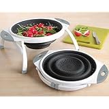 Portable/Collapsible 10" Pop-Up Colander, White/Black