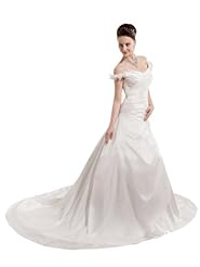 A-line Off the Shoulder Taffeta Ruched Lace-Up Wedding Dress 