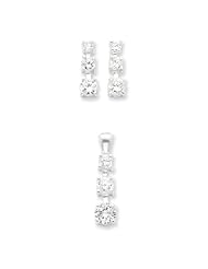 Sterling Silver 3 Stone CZ Earring & Pendant Set