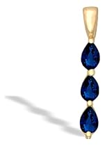 14K Yellow Gold Pear Created Sapphire 3-Stone Pendant
