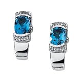 14K White Gold Swiss Blue Topaz and Diamond Earrings