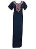 Womans Boho Kaftan Foral Embroidred Caftan Blue Cotton Loungerwear Dress Size Medium