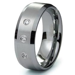 Tungsten Carbide Diamond Wedding Band Ring 8mm (0.10ctw) GH/SI Sz 10.5 SN#123
