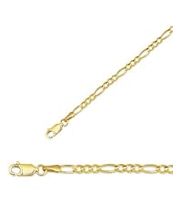 7" 14K Yellow Gold 3.1mm (1/8") Polished Diamond Cut Alternate 3 Round 1 Long Oval Shape Classic Figaro Chain w/ Lobster Clasp