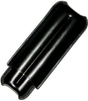 Two Finger Leather Cigar Case - Black