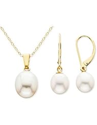 Pearl Necklace and Earrings in 14kt Yellow Gold