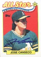 Jose Canseco, Oakland Athletics, 1989 Topps All Star Autographed Card