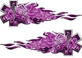 12 Inferno Purple Flaming Star Of Life EMS EMT Decals REFLECTIVE (Left and Right Set)