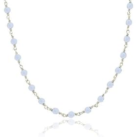Sterling Silver .925 Genuine Lace Agate Stone Bead Link Necklace by SilverSpeck.com