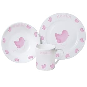 Personalised Pink Chick Girls Bone China Tablewear Breakfast Boxed Gift Set