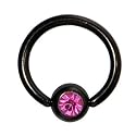 16 Gauge 5/16 Inches Pink Austrian Crystal Black Titanium BCR Captive Ring