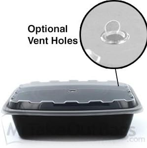 Rectangular Plastic Vent-able Food Container 38 oz - Black Base/Clear Lid . qty /case 150