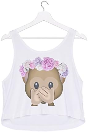 Emoji Crop Top Emoticons Monkey With Flower Crown Sleeveless for Women
