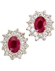 14K Yellow Gold Oval Ruby and Diamond Earrings