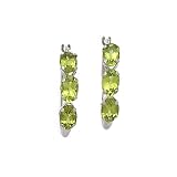 14K White Gold Oval Shaped Peridot Hoop Earrings