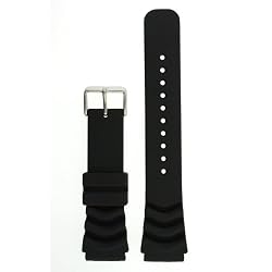 Seiko Style Watch Band Black PU Strap Stainless Steel Buckle 22 millimeter