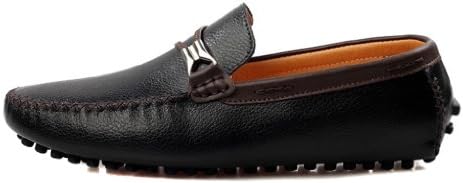 JiYe Men's Driving Shoes Leather Slip-On Loafer,Black,8 M US