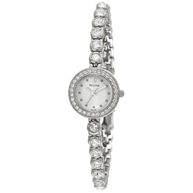 Bulova Women's Crystal Pendant and Bracelet Watch Boxed Set White Pearlized Dial Watch #96X108