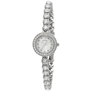 Bulova Womens Crystal Pendant and Bracelet Watch Boxed Set White Pearlized Dial Watch