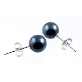 AAA Quality Round 6.5-7mm Akoya SaltWater cultured Black Pearl Earrings with 18K white Gold Mount
