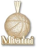 Miami Hurricanes Solid 10K Gold ''MIAMI'' Basketball Pendant