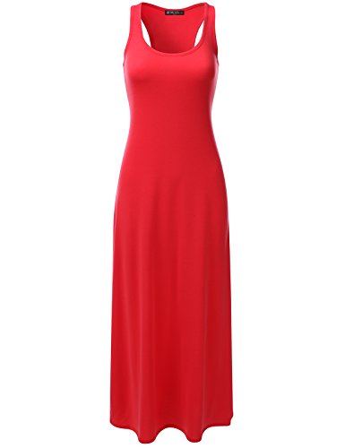 DRESSIS Women's Casual Racerback Scoop Neck Sleeveless Maxi Tank Dress (40 Colors)