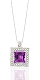 2.65 CT GENUINE AMYTHEST & DIAMOND 14K SQUARE PENDANT