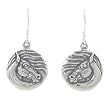 Round Windswept Horse Earrings in Sterling Silver, #8071