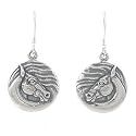 Round Windswept Horse Earrings in Sterling Silver, #8071
