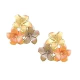 14K Tri-Color Tropical Hawaiian Flowers Earrings