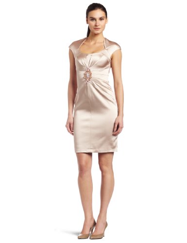 Jax Womens Satin Beaded Bodice Dress, Shell, 10