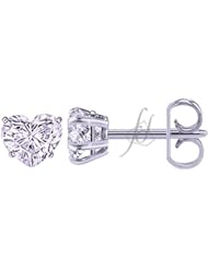0.66 Ct Heart Shaped Diamond Stud Solitaire Earrings 14k White Gold SI2-H New