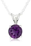Sterling Silver 8mm Round Amethyst Pendant with Light Rope Chain Necklace, 18"