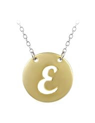 Goldtone Finish and Sterling Silver Initial Disc Pendant Necklace, 18"