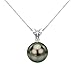 14k White Gold 1/20 tcw Round Tahitian Cultured Pearl and Diamond Pendant Necklace 18