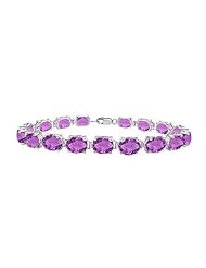Sterling Silver Prong Set Oval Amethyst Bracelet with 15.00 CT TGW