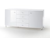 Hochglanz Kommode Fancy Weiss mit 4 Schubkästen/2 Türen Hochglanz Möbel Weiss