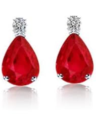 3.87Ct Pear Cut Ruby & VS Diamond Hanging Earrings 14K Gold