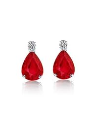 3.87Ct Pear Cut Ruby & Diamond Hanging Earrings 14K Gold