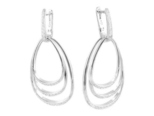 Three Pearls Hoop Sterling Silver Earrings with Crystals