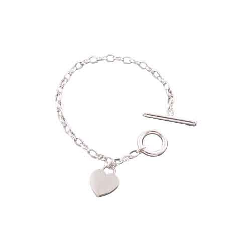14K White Gold Rolo Toggle with Heart Charm Bracelet