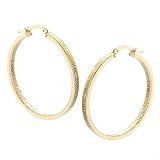 14K White, Rose or Yellow Gold Round Line Textured Hoop Earrings