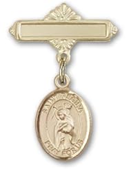 Gold Filled Baby Badge with St. Regina Charm and Polished Badge Pin