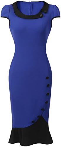 Mori Lady Women's Scoop Neck Contrast Vintage Bridesmaid Bodycon Dresses M Blue