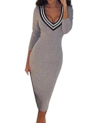 Sexy V-neck Cotton/Polyester Long Sleeves Sweater Bodycon Dress/Club Dress/Evening Dress/Party Dress/Tunic 