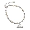 #1 Teacher - Silver Czech Pearl Beaded Charm Bracelet [Jewelry]